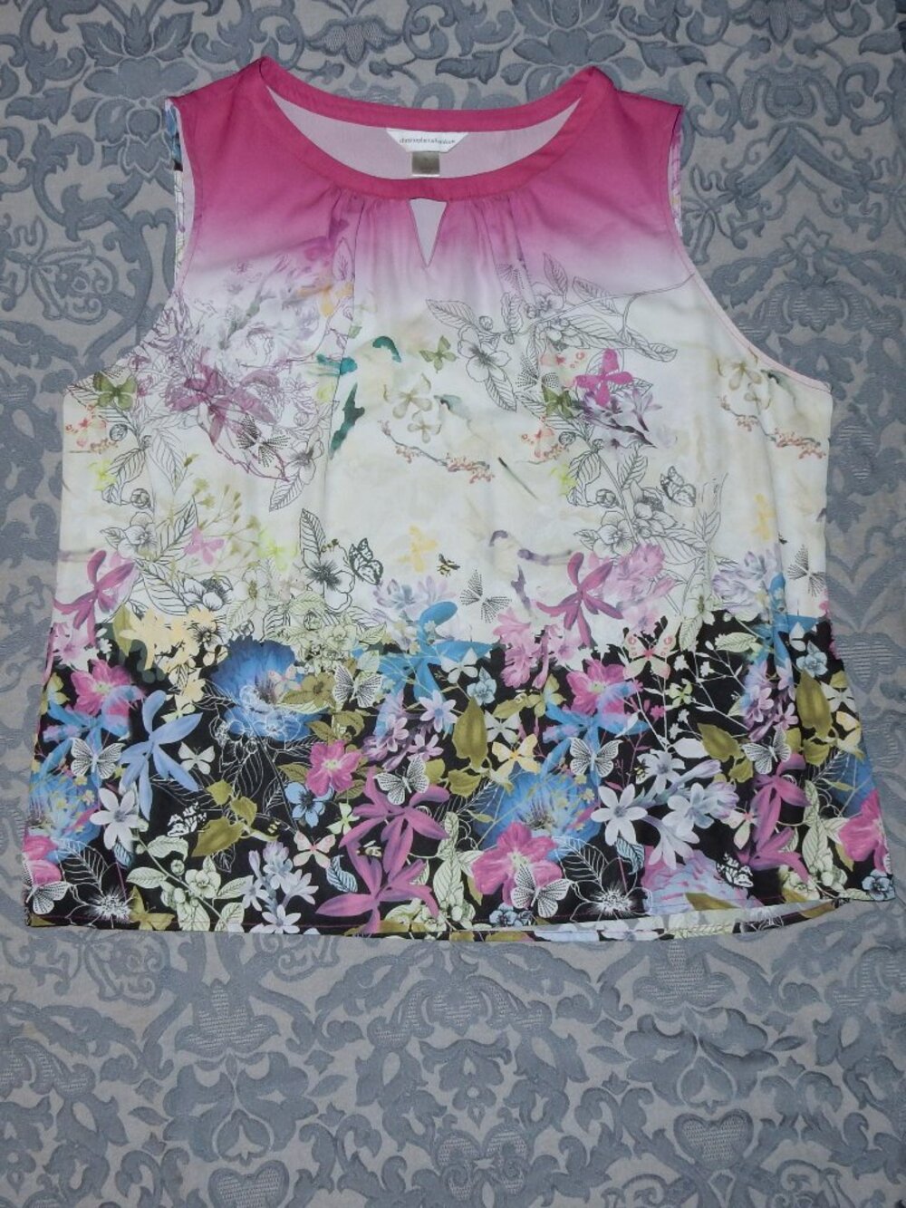 EUC Christopher and Banks dressy women's XL tank floral pink tropical 14/16